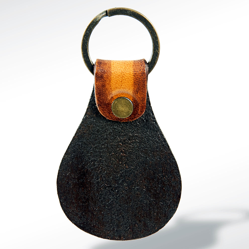 LC-ADKR155 Tooled Leather Keychain   Red Flower Design