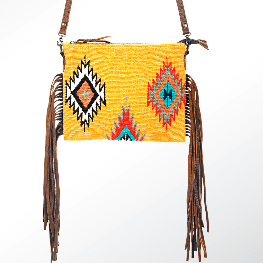 ADBG236 Southwestern Woven Fringe Crossbody Bag with Embossed Leather Trim