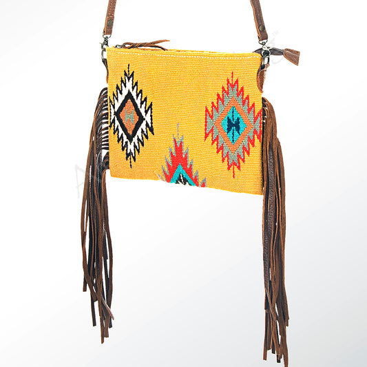 ADBG236 Southwestern Woven Fringe Crossbody Bag with Embossed Leather Trim