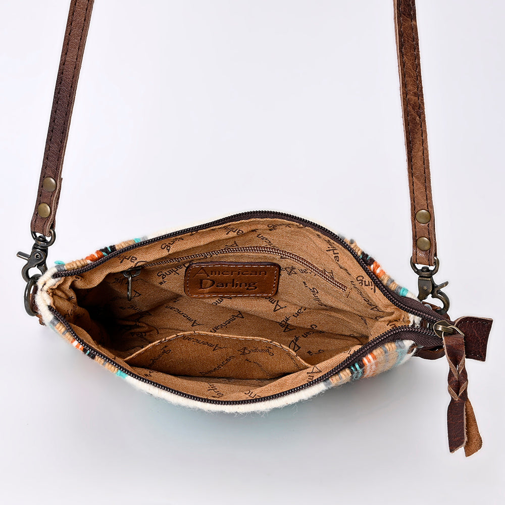 ADBG236 Southwestern Handwoven Crossbody Bag with Leather Fringe and Adjustable Strap