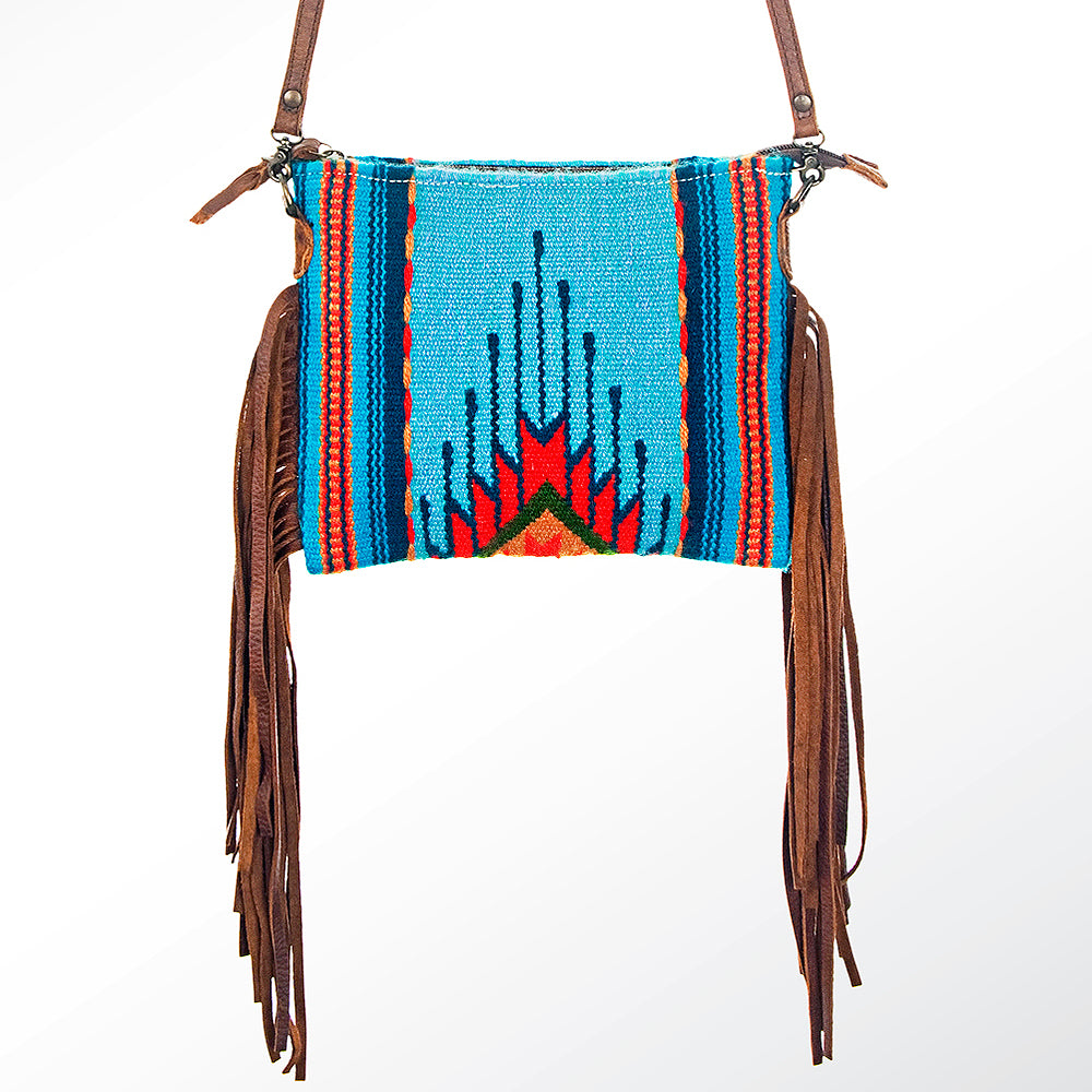 ADBG236 Handwoven Southwestern Fringe Shoulder Bag with Leather Fringe - Multicolor Pattern
