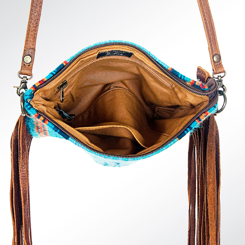 ADBG236 Handwoven Southwestern Fringe Shoulder Bag with Leather Fringe - Multicolor Pattern