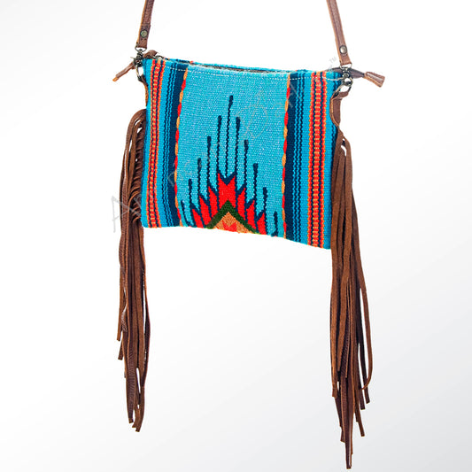 ADBG236 Handwoven Southwestern Fringe Shoulder Bag with Leather Fringe - Multicolor Pattern