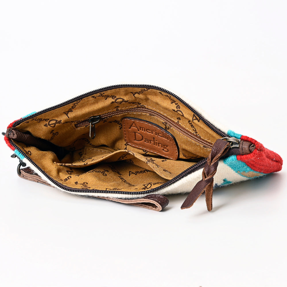 ADBG344 Southwestern Wool Wristlet Clutch with Tribal Pattern and Leather Strap