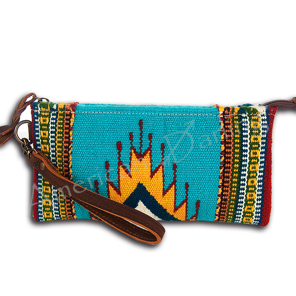 ADBG344 Southwestern Wool Wristlet Clutch with Tribal Pattern & Leather Strap