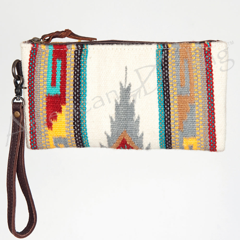 ADBG344 Southwestern Wool Wristlet Clutch with Tribal Pattern & Leather Strap