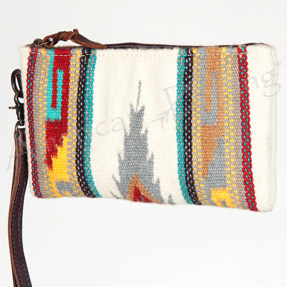 ADBG344 Southwestern Wool Wristlet Clutch with Tribal Pattern & Leather Strap