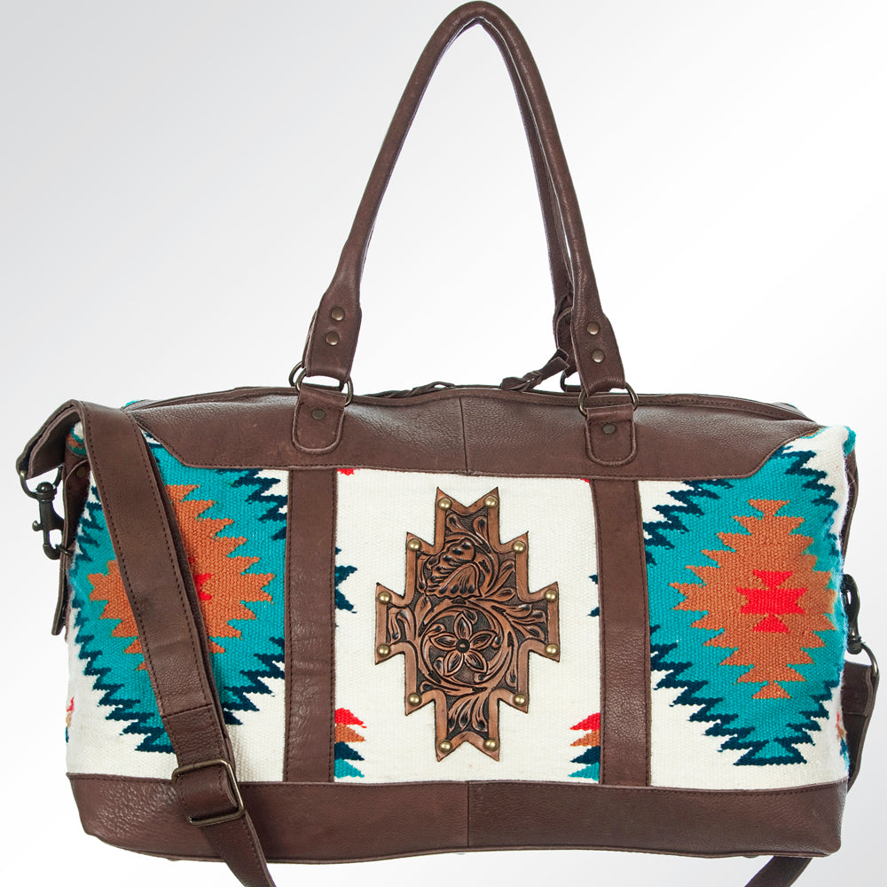 ADBG460 Southwestern Wool & Leather Duffel Bag Handwoven Saddle Blanket Travel Tote