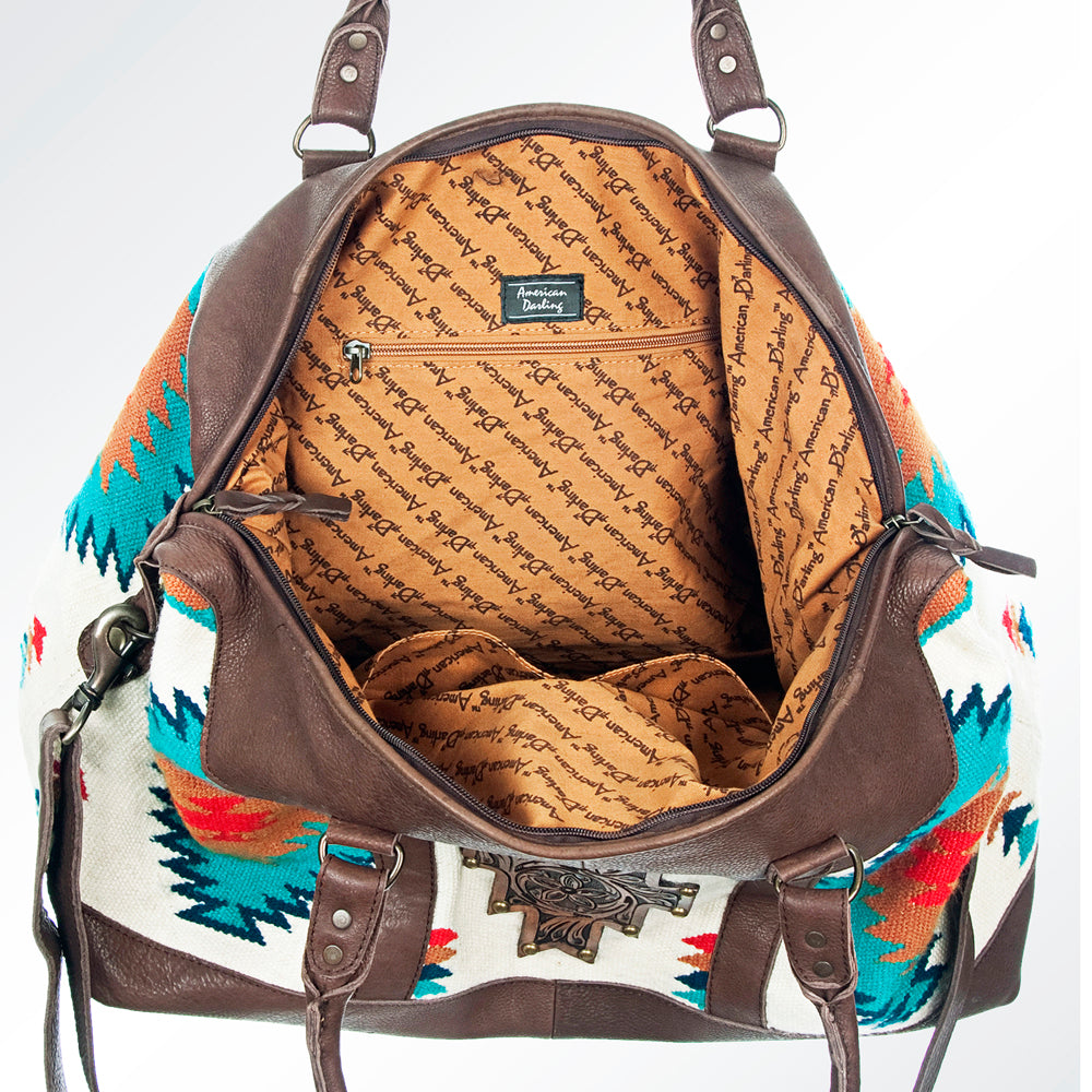 ADBG460 Southwestern Wool & Leather Duffel Bag Handwoven Saddle Blanket Travel Tote
