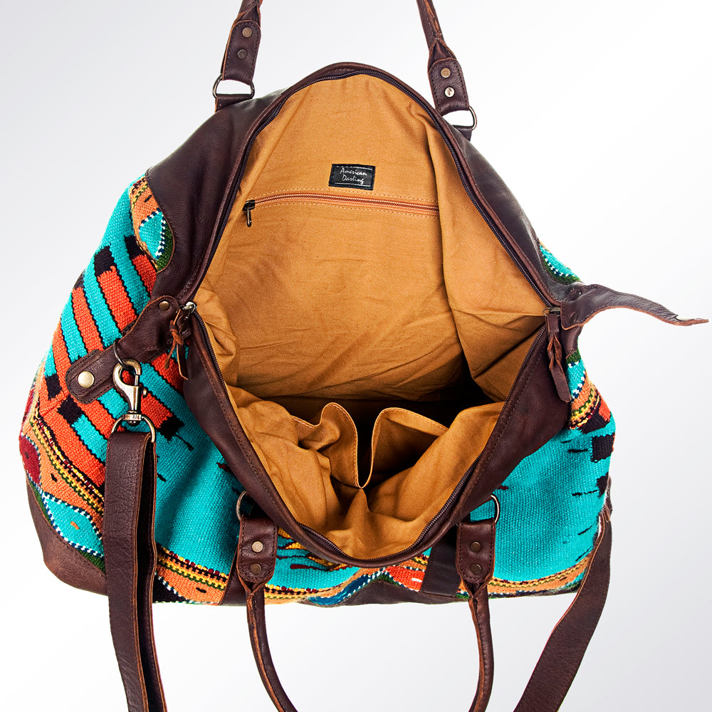 ADBG460 Southwestern Wool & Leather Duffel Bag Handwoven Saddle Blanket Travel Tote