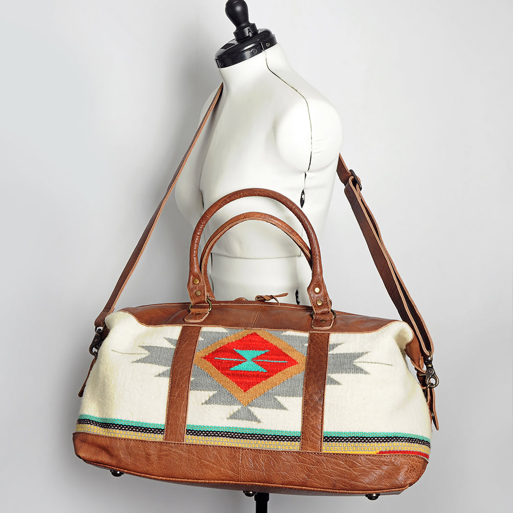 ADBG460 Southwestern Wool & Leather Duffel Bag Handwoven Saddle Blanket Travel Tote