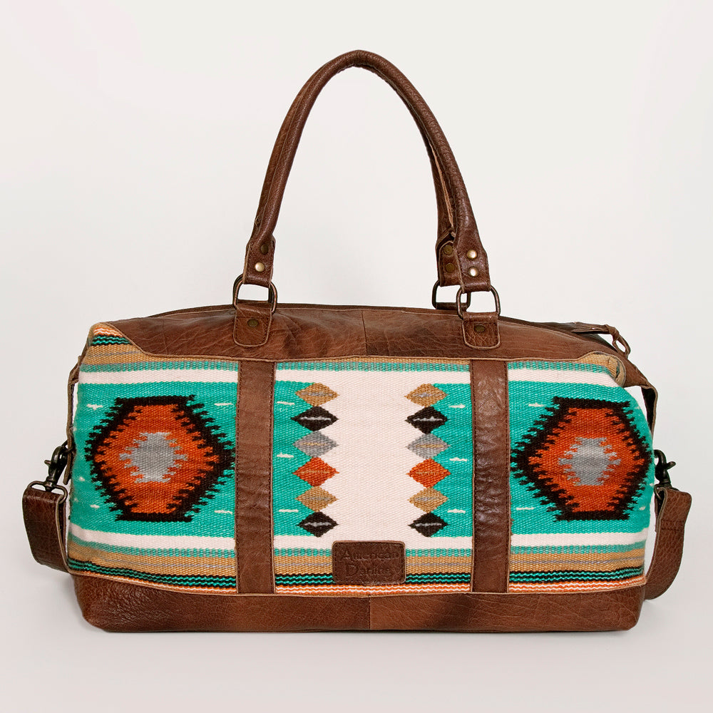 ADBG460 Southwestern Wool & Leather Duffel Bag Handwoven Saddle Blanket Travel Tote