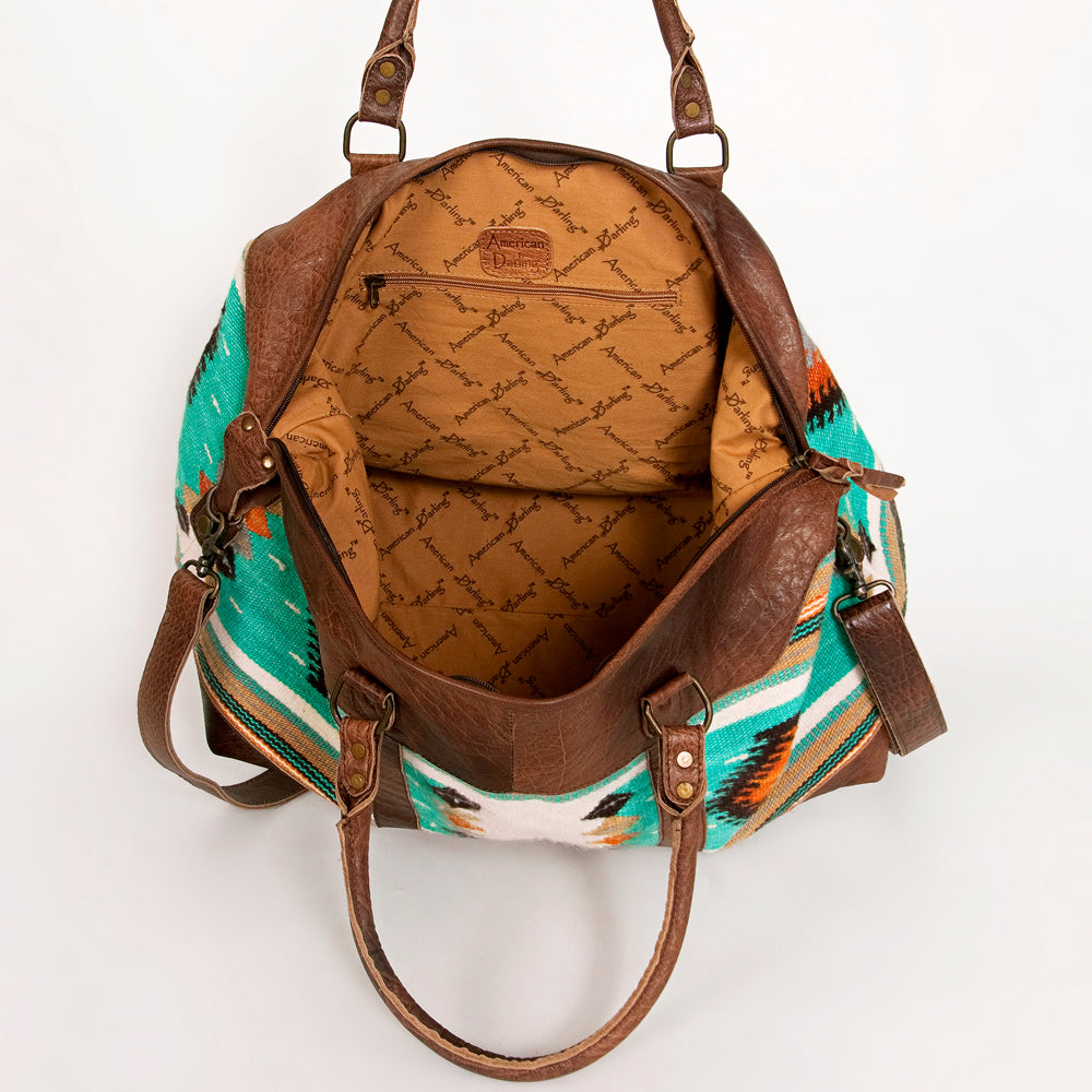 ADBG460 Southwestern Wool & Leather Duffel Bag Handwoven Saddle Blanket Travel Tote