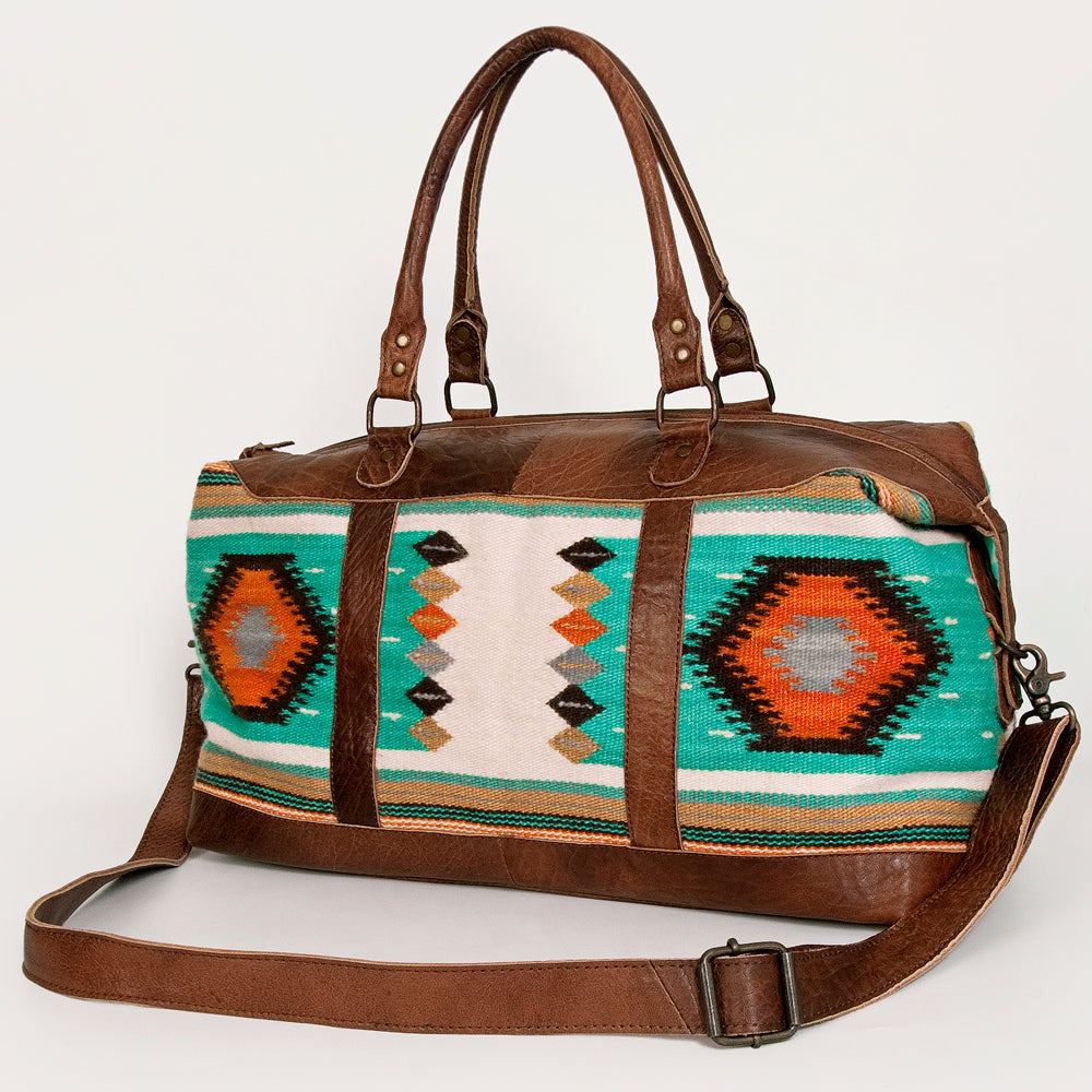 ADBG460 Southwestern Wool & Leather Duffel Bag Handwoven Saddle Blanket Travel Tote