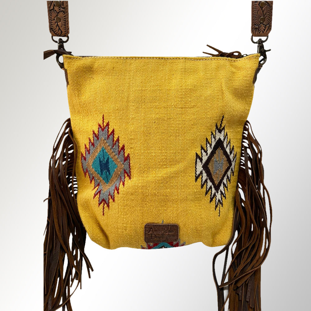 ADBG510 Tooled Leather & Saddle Blanket Crossbody Bag Paisley Western Fringe Purse by American Darling