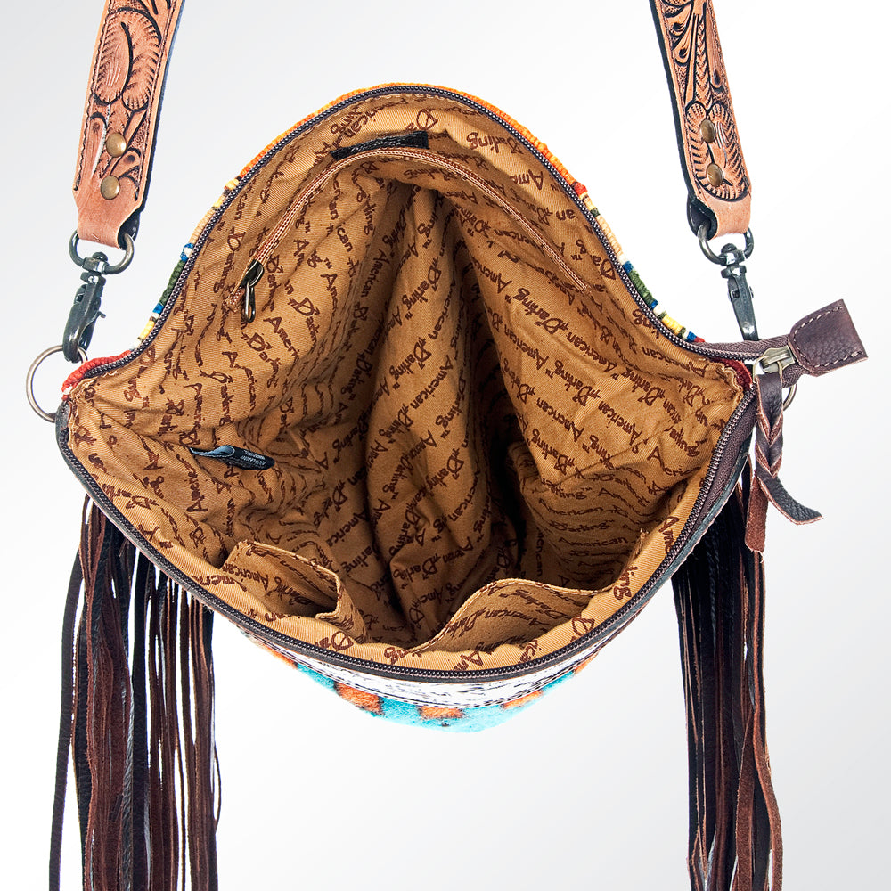 ADBG510 Tooled Leather & Saddle Blanket Crossbody Bag Western Fringe Purse by American Darling
