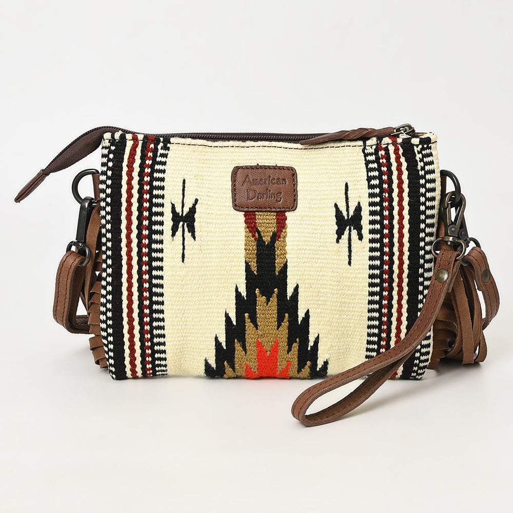 LC-ADBGZ183 Southwestern Wool Crossbody Bag with Tooled Leather & Fringe - Western Style Purse