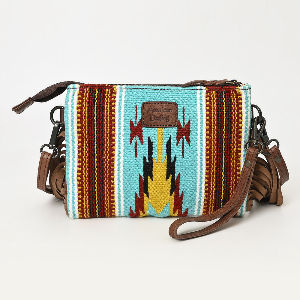 LC-ADBGZ183 Southwestern Wool Crossbody Bag with Tooled Leather & Fringe - Western Style Purse