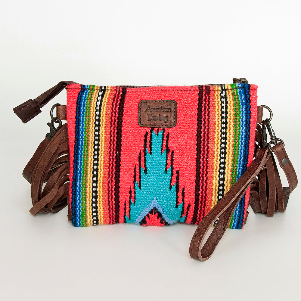 LC-ADBGZ183 Southwestern Wool Crossbody Bag with Tooled Leather & Fringe - Western Style Purse
