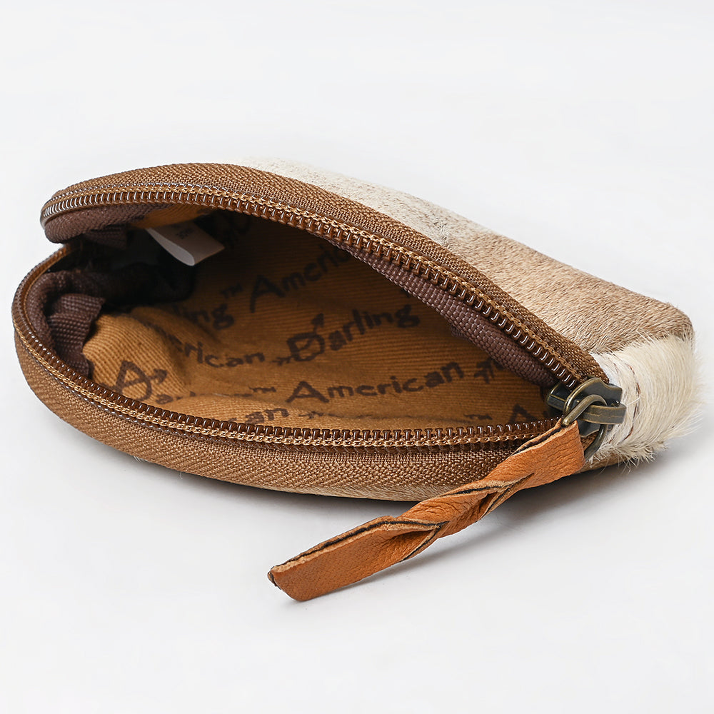 ADBG444 Hair-On Cowhide Leather Coin Purse Western Mini Zip Wallet