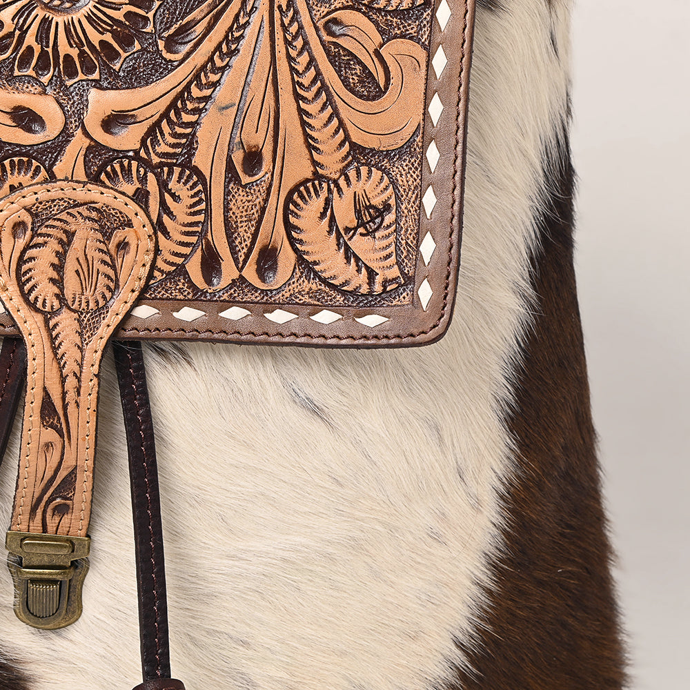 LC-ADBGZ102 Cowhide Backpack with Floral Tooled Leather Flap - Western Chic