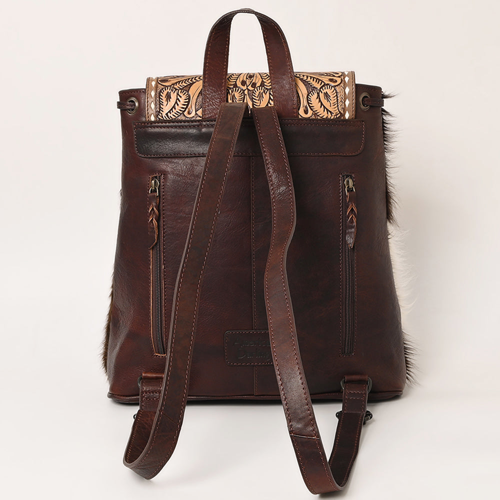 LC-ADBGZ102 Cowhide Backpack with Floral Tooled Leather Flap - Western Chic