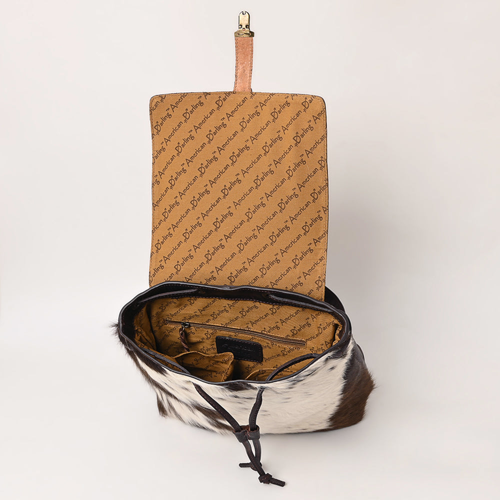 LC-ADBGZ102 Cowhide Backpack with Floral Tooled Leather Flap - Western Chic
