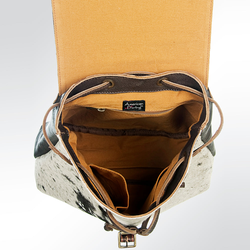 LC-ADBGZ101ACSL Speckled Cowhide Backpack with Hand-Tooled Leather Flap - Western Rodeo Travel Bag