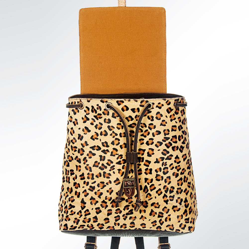 LC-ADBGZ101CHE Leopard Print Cowhide Backpack with Floral Tooled Leather Flap - Western Chic
