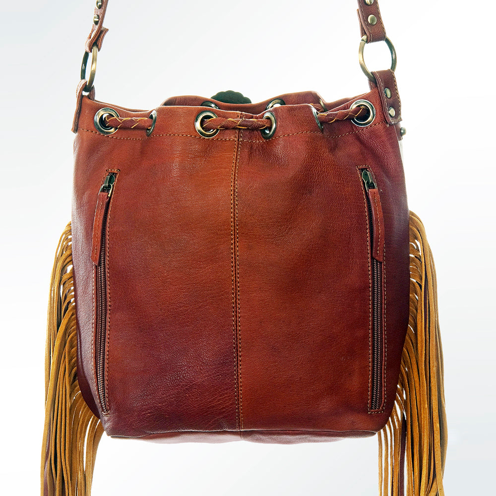 ADBGI102 Studded Leather Fringe Crossbody Bucket Bag - Western Cowhide Style