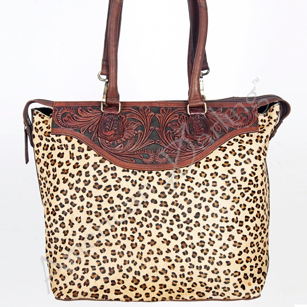 ADBGI105 Western Tote Bag - Genuine Leather & Hair-On Hide with Tooled Detailing