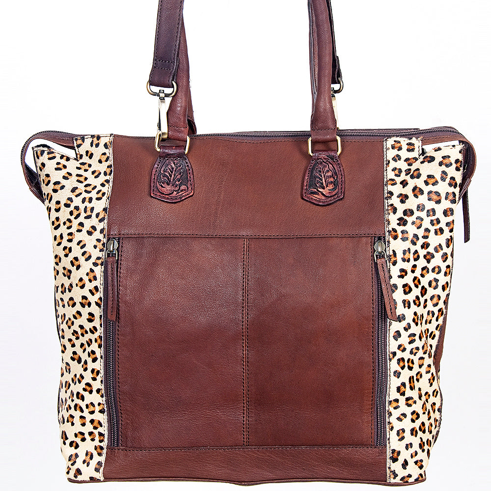 ADBGI105 Western Tote Bag - Genuine Leather & Hair-On Hide with Tooled Detailing