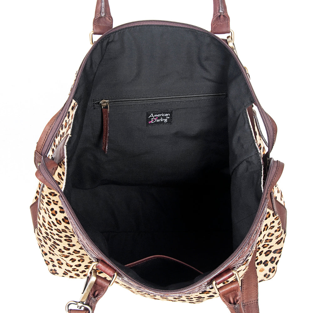 ADBGI105 Western Tote Bag - Genuine Leather & Hair-On Hide with Tooled Detailing