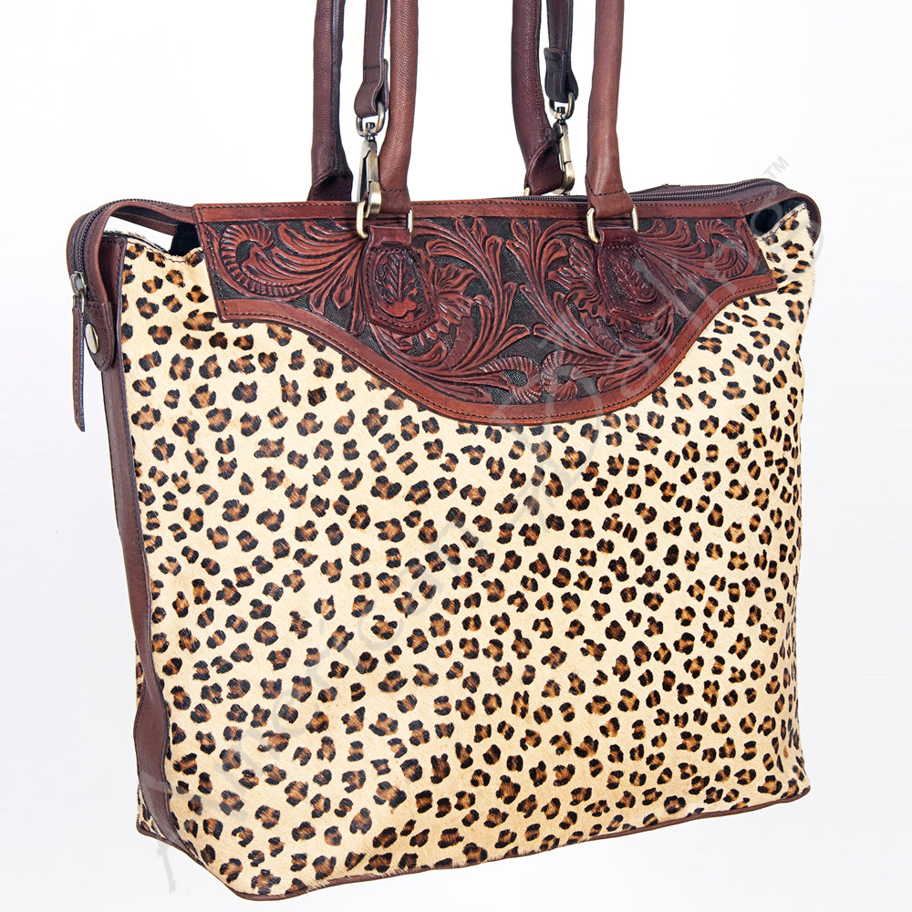 ADBGI105 Western Tote Bag - Genuine Leather & Hair-On Hide with Tooled Detailing