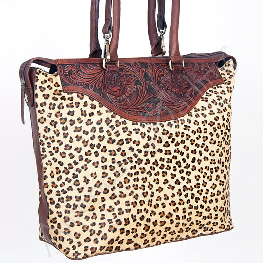 ADBGI105 Western Tote Bag - Genuine Leather & Hair-On Hide with Tooled Detailing