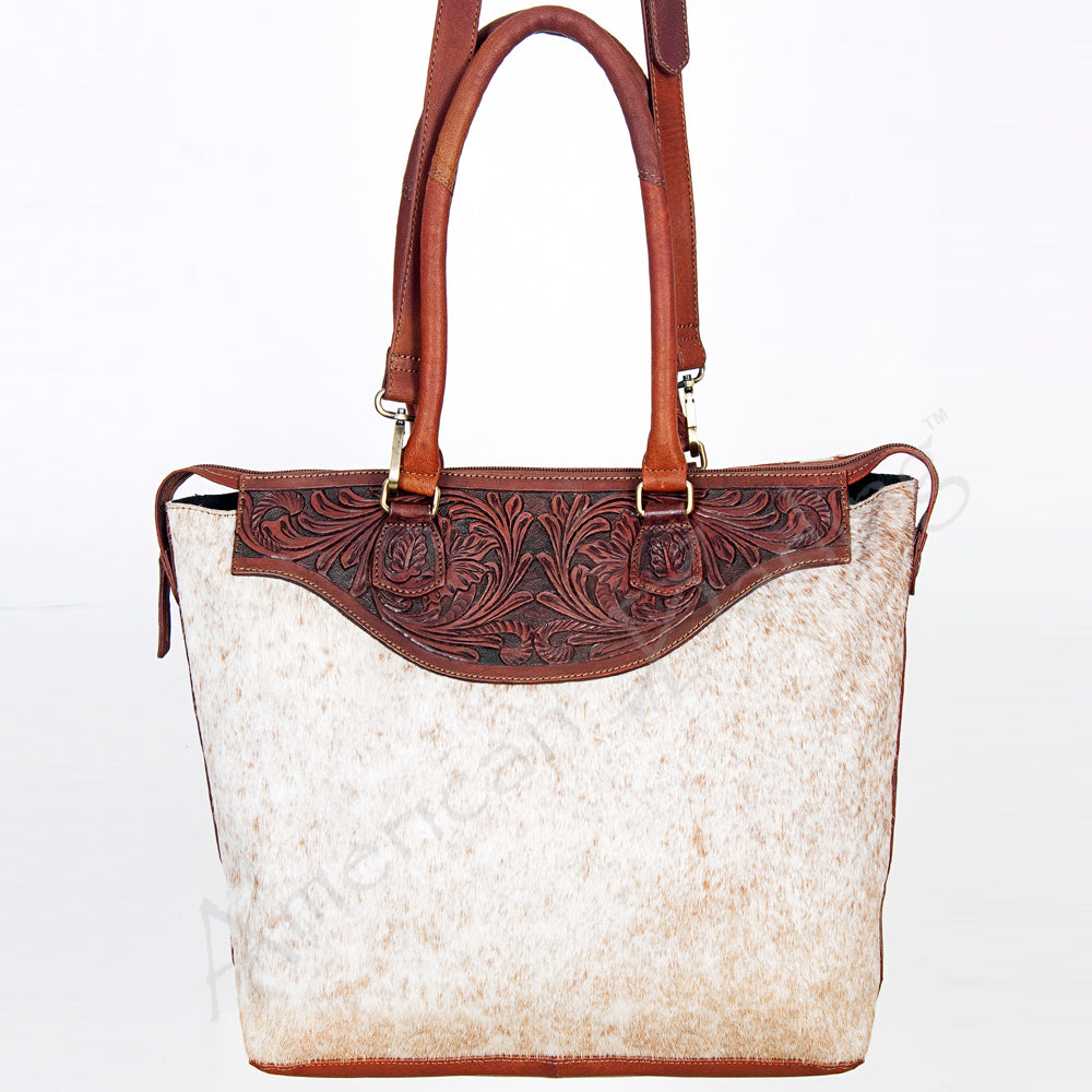 ADBGI105 Western Tote Bag - Genuine Leather & Hair-On Hide with Tooled Detailing
