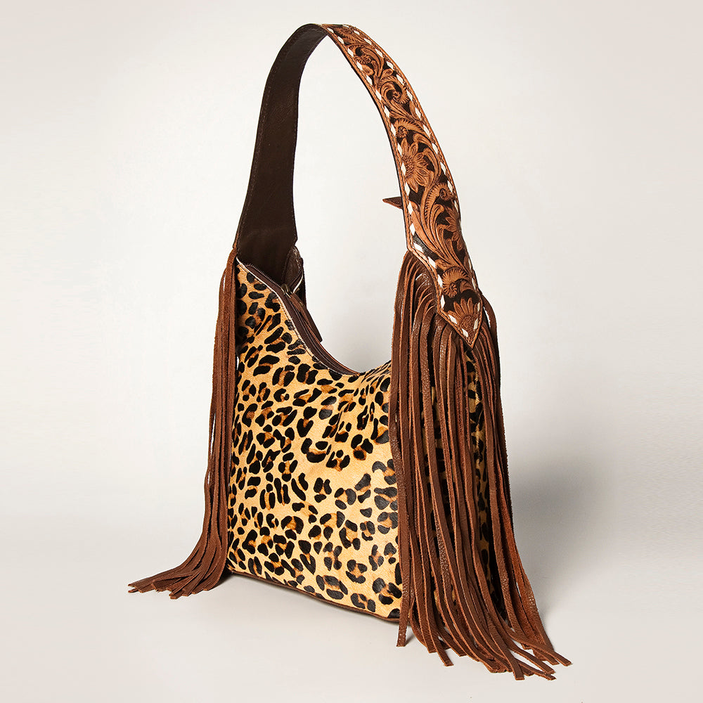 ADBGI112 Sage Western Hobo Bag - Genuine Leather with Tan Hair-On Hide & Tooled Strap