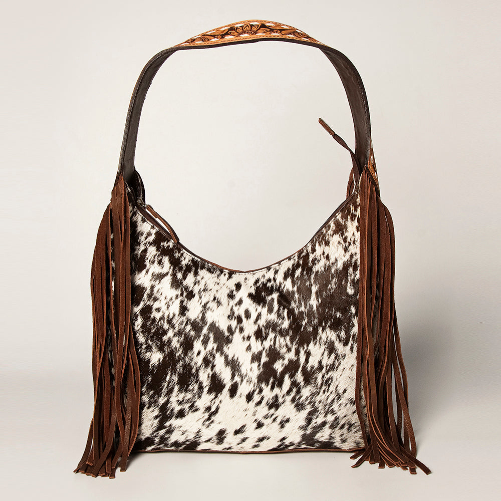 ADBGI112 Sage Western Hobo Bag - Genuine Leather with Tan Hair-On Hide & Tooled Strap