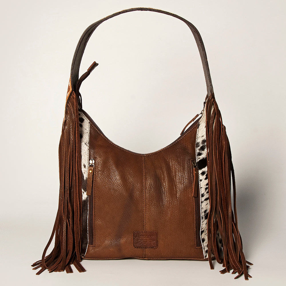 ADBGI112 Sage Western Hobo Bag - Genuine Leather with Tan Hair-On Hide & Tooled Strap