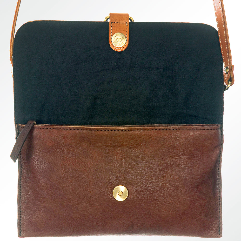 LC-ADBGI113 Western Leather Crossbody Bag - Tooled Floral Design with Fringe Tassel