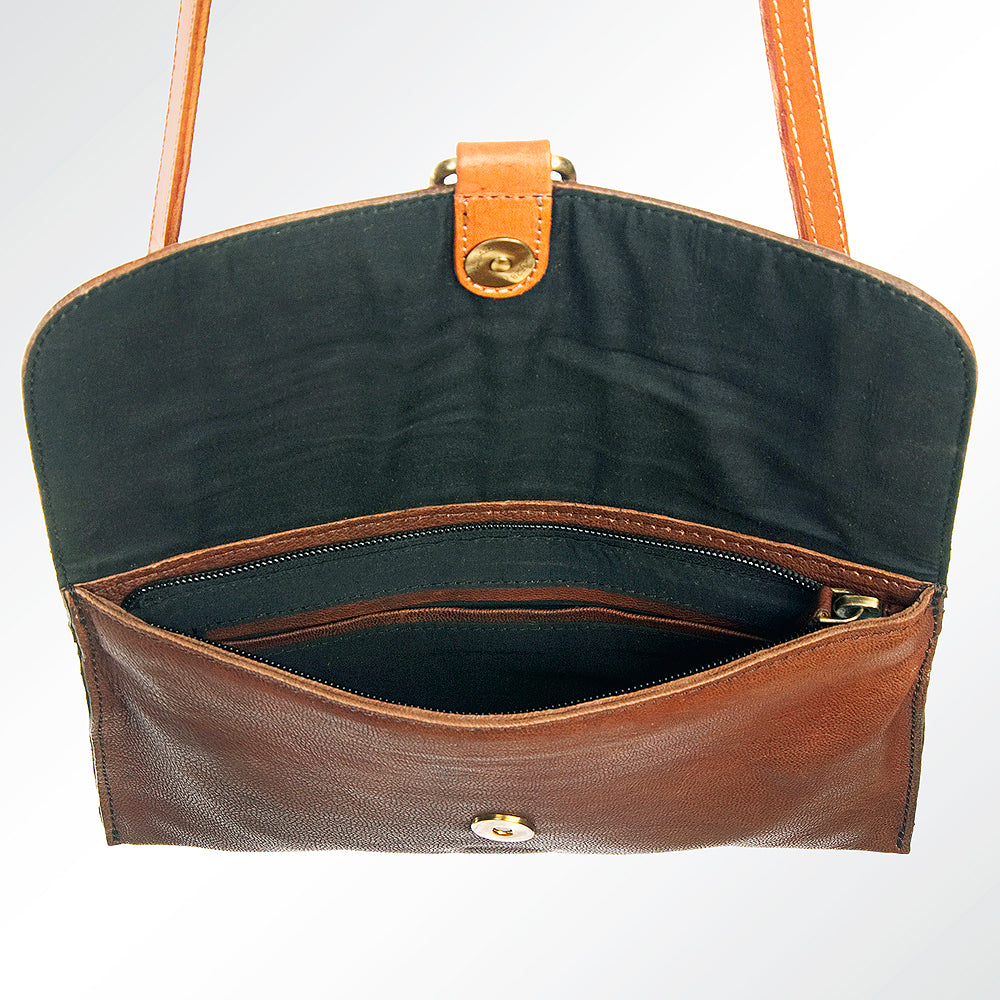 LC-ADBGI113 Western Leather Crossbody Bag - Tooled Floral Design with Fringe Tassel