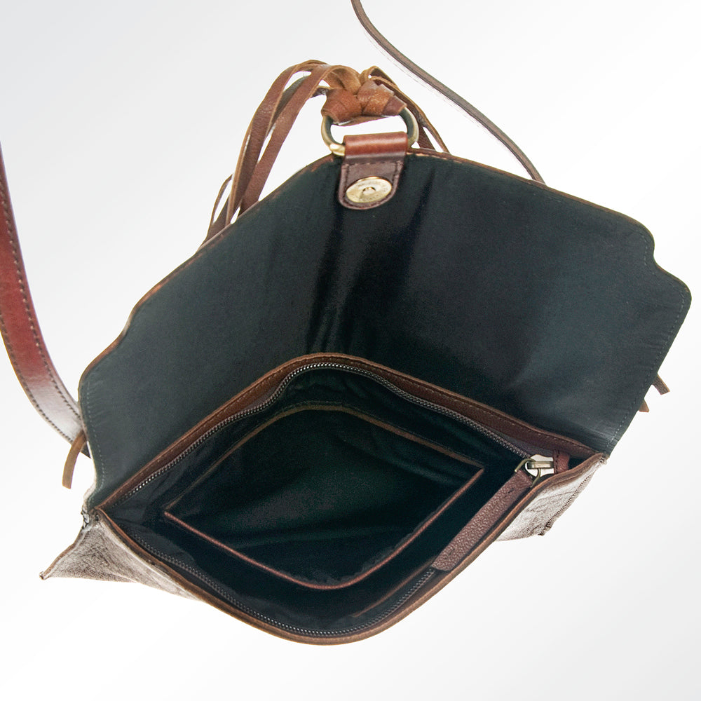 LC-ADBGI115 Hand-Tooled Leather Coin Purse - Western Mini Crossbody with Floral Flap & Fringe