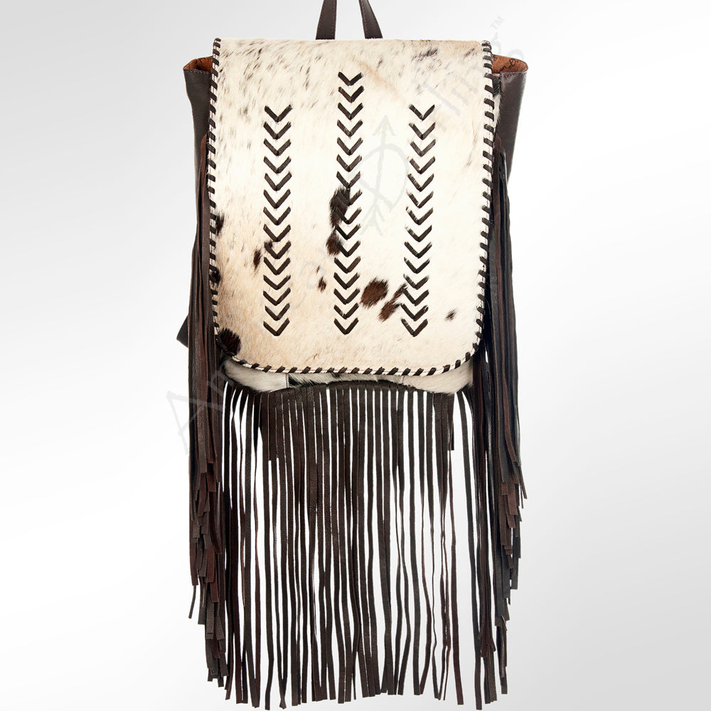 LC-ADBGZ196BRW Genuine Cowhide & Leather Western Backpack with Fringe and Whipstitch - Boho Cowgirl Bag