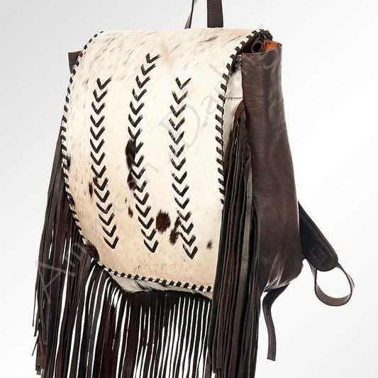 LC-ADBGZ196BRW Genuine Cowhide & Leather Western Backpack with Fringe and Whipstitch - Boho Cowgirl Bag