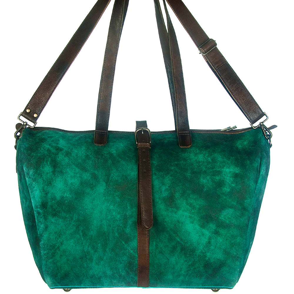 LC-ADBGZ197 Emerald Green Distressed Leather Travel Tote Bag - Western Overnight Weekender