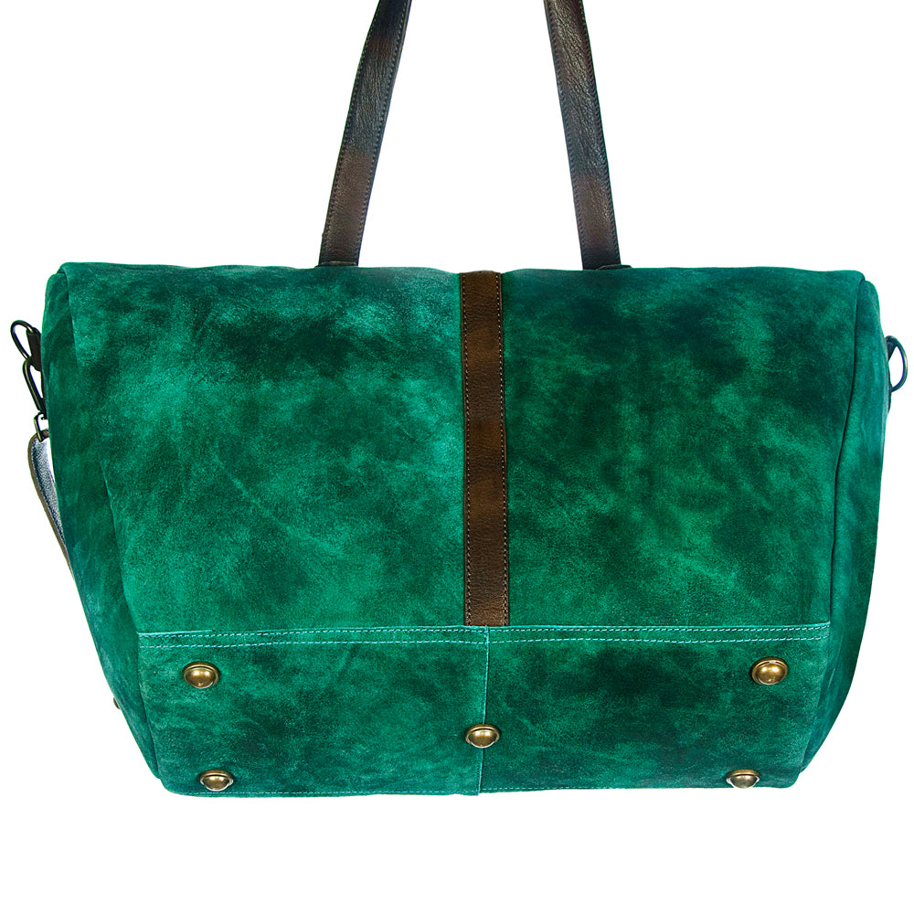 LC-ADBGZ197 Emerald Green Distressed Leather Travel Tote Bag - Western Overnight Weekender