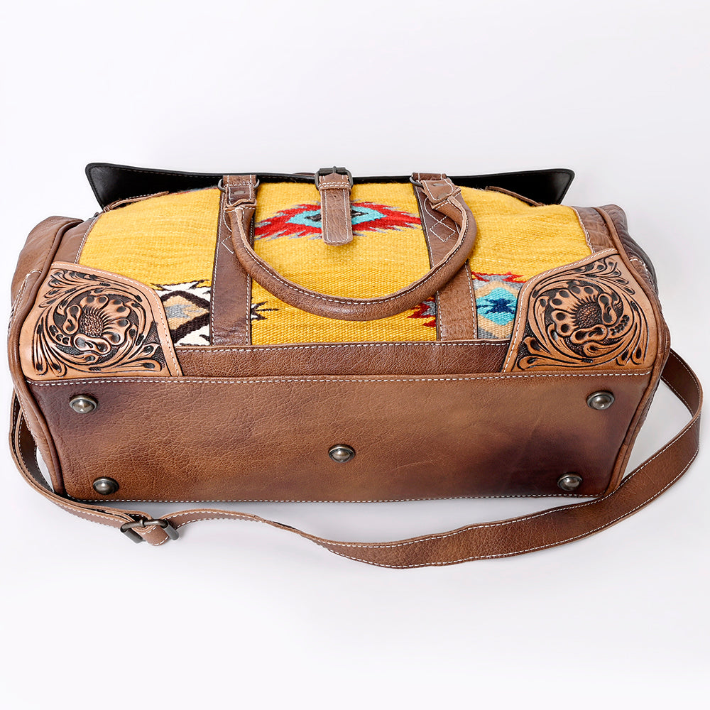ADBG516 Tooled Leather & Saddle Blanket Duffel Bag Mae Western Travel Weekender by American Darling