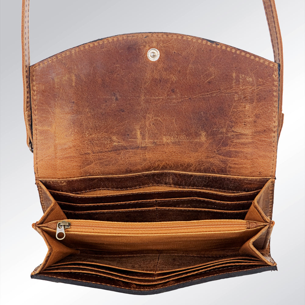 ADBG518 Cowhide Wallet Bag with Turquoise Hand-Painted Leather Accents