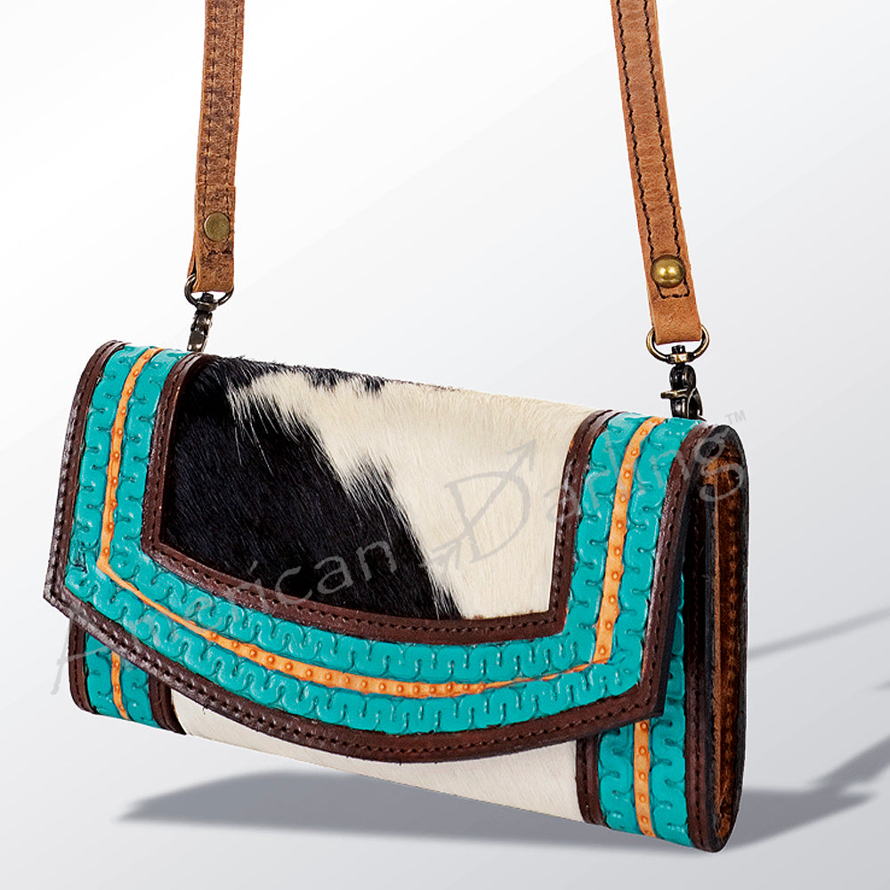 ADBG518 Cowhide Wallet Bag with Turquoise Hand-Painted Leather Accents