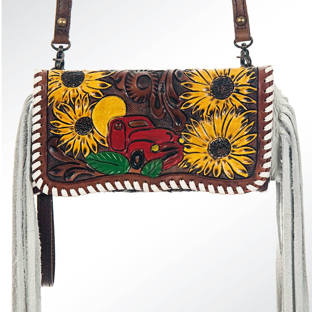 ADBG520 Tooled Leather Sunflower Organizer Bag Western Crossbody by American Darling